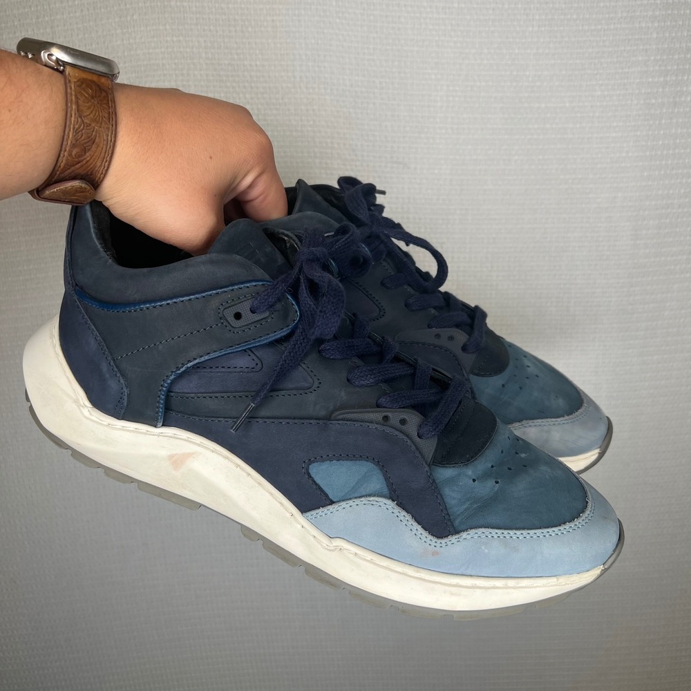Filling Pieces Mens Low Top Blue Nubuck Leather Sneakers Handcrafted in Portugal